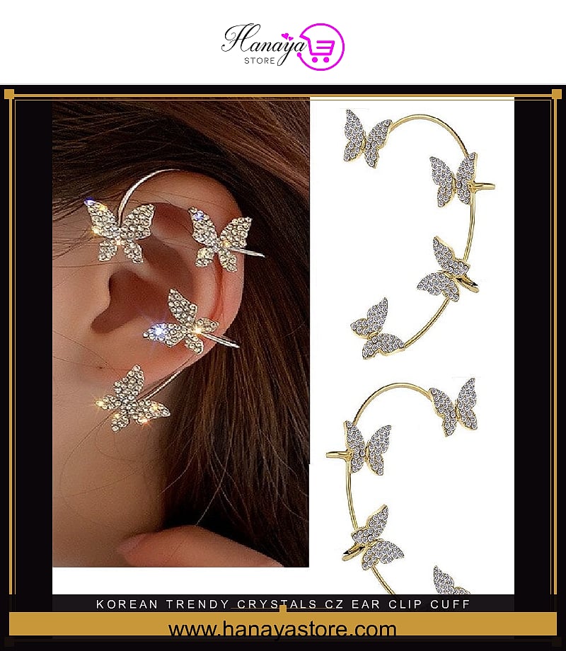 Korean Trendy Crystals CZ Ear Clip Cuff – Elegant, Adjustable, High-Class Style – Earrings Online in Pakistan | Hanaya