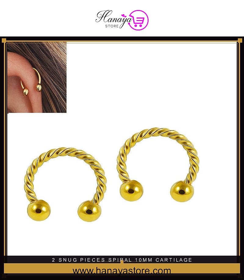 2 SNUG Pieces Spiral 10MM Cartilage Helix ROOK TRAGUS Stud ORBITAL HELIX 1.2mm 16G Tragus Ear LOBE Piercing Plug DAITH Hor...