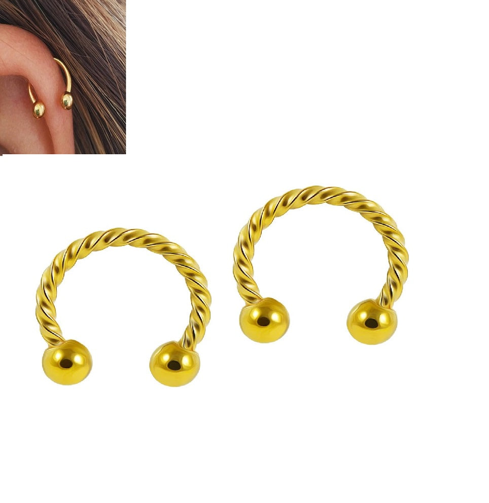 2 SNUG Pieces Spiral 10MM Cartilage Helix ROOK TRAGUS Stud ORBITAL HELIX 1.2mm 16G Tragus Ear LOBE Piercing Plug DAITH Hor...