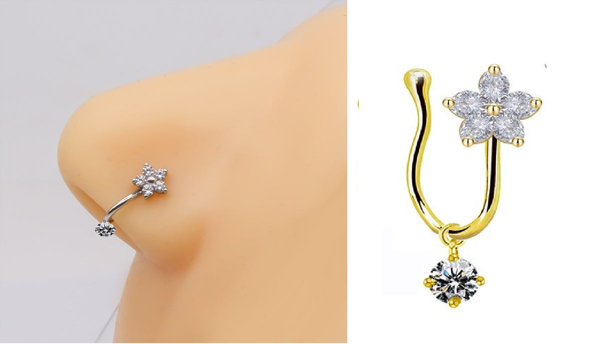 Non Piercing Adjustable Thin Clip On Nose Pin Elegant Nostril Body Jewelry – Image 2 of 2
