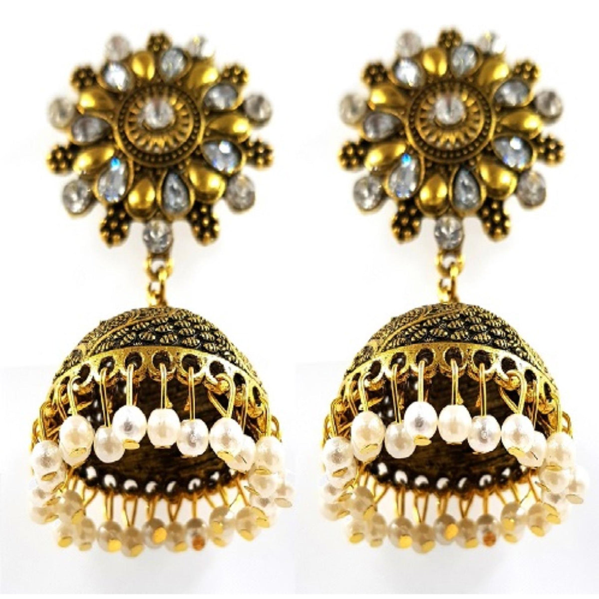 Antique Big Jhumka Earrings Meenakari Vintage Kundan Pearl Traditional Style – Earrings Online in Pakistan | Hanaya