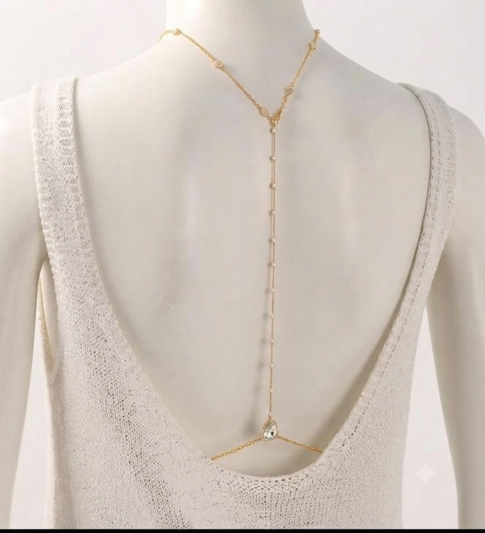 Bridal Back Pendant Necklace – Multi-Layered Body Chain, Elegant Wedding Accessory for Brides