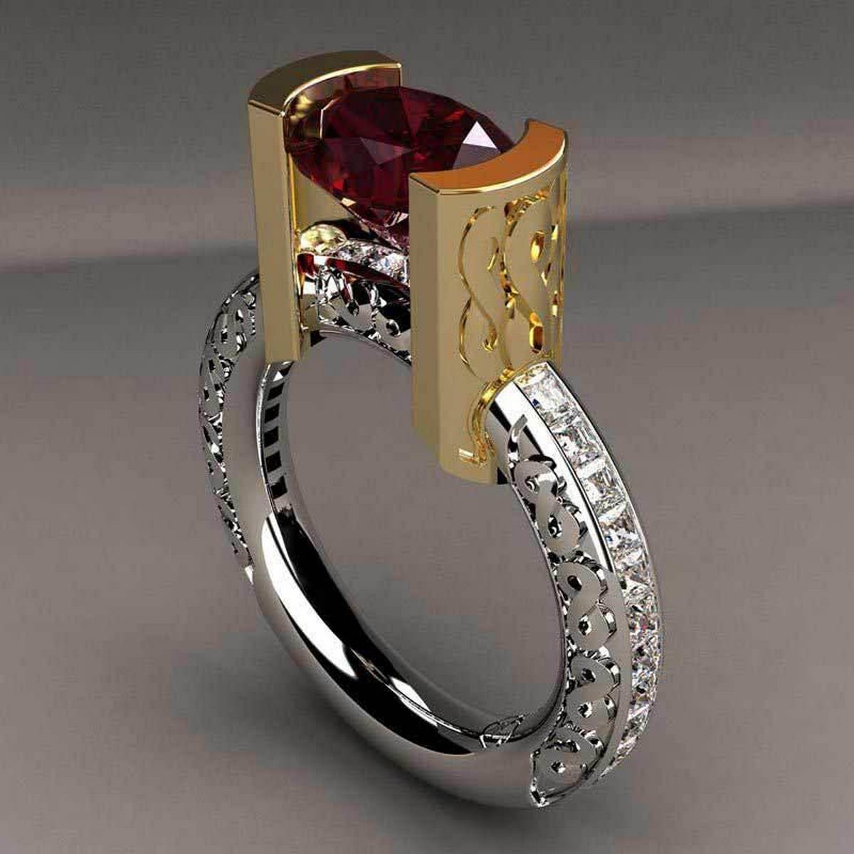 Trendy Two Color Red Stone Ring For Women – Lifestyle – Buy Accessories Pakistan | Hanaya