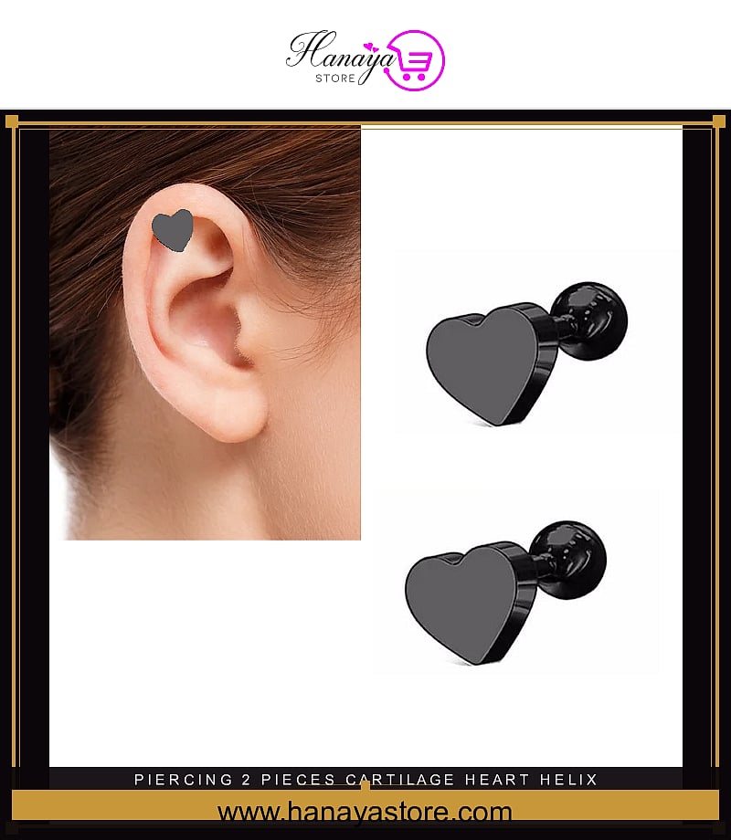 Piercing 2 Pieces Cartilage Heart Helix Stud Ear Piercing Plug Steel Earring