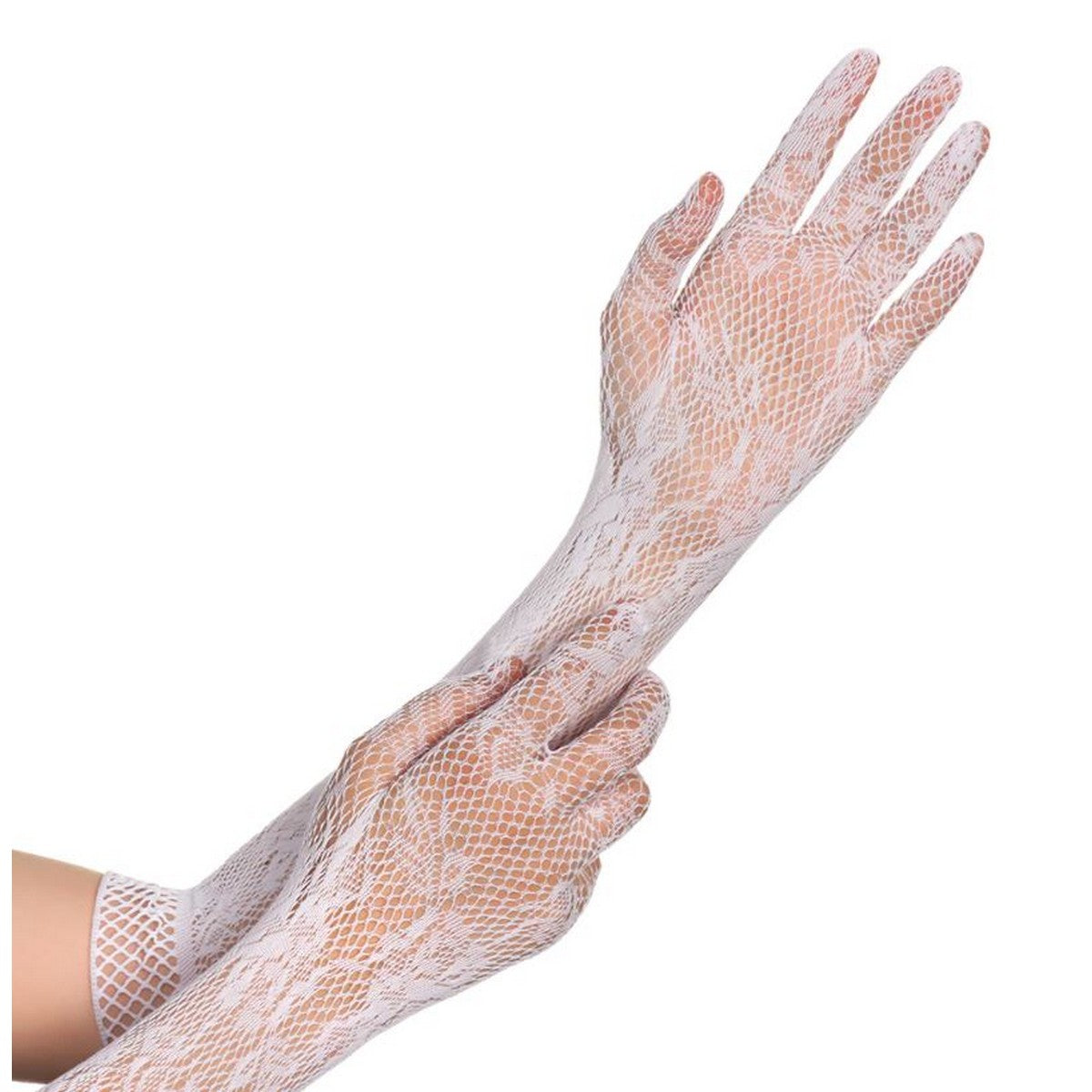 Lace Mesh Elegant Long Fingerless Gloves for Women Stylish Hijab Friendly Mittens – Image 2 of 3
