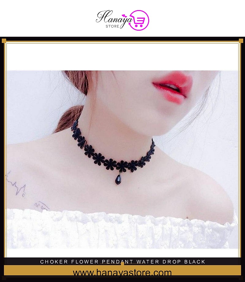 Choker Flower Pendant Water Drop Black Flower Necklace for Women – Accessories Online in Pakistan | Hanaya