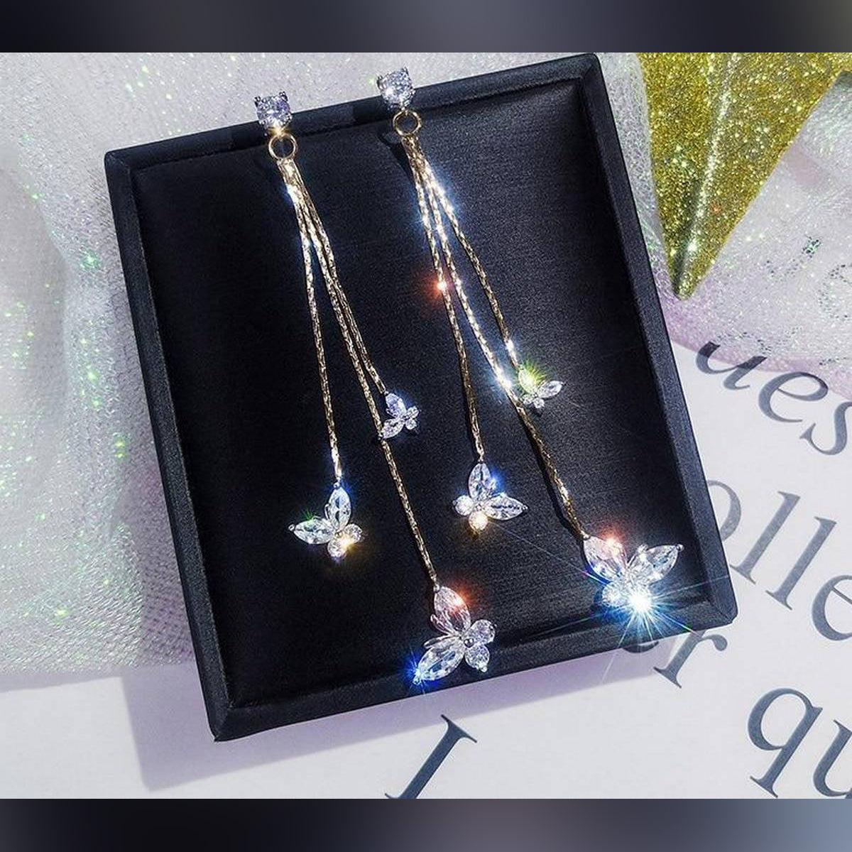 Cubic Zircon Crystal Earrings – Big Trendy High-Class Statement Jewelry – Earrings Online in Pakistan | Hanaya