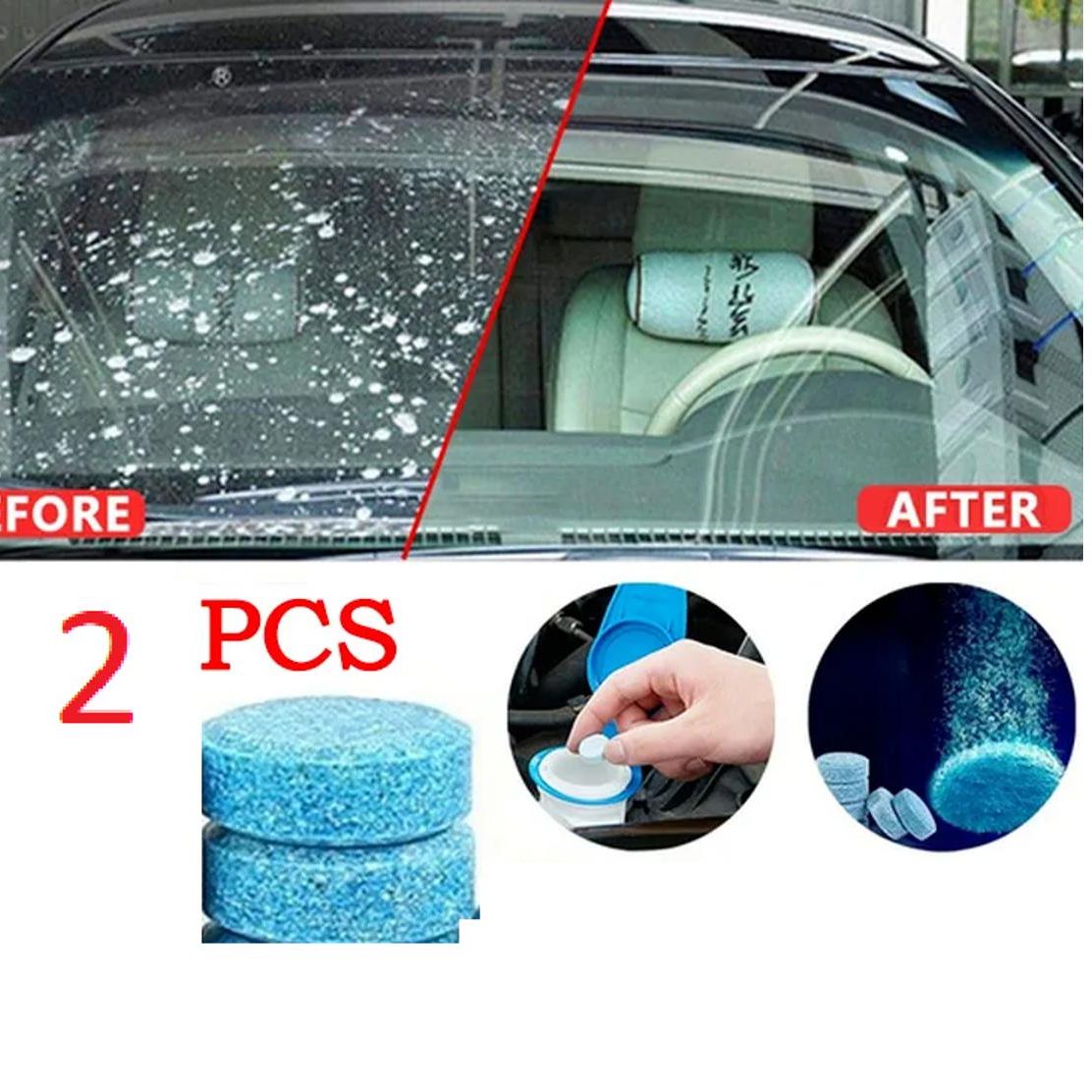 2 Pieces - Car Windscreen Cleaner Effervescent Tablet Auto Window Solid Cleaning Automobile Glass Water Wiper Washing Tabl...