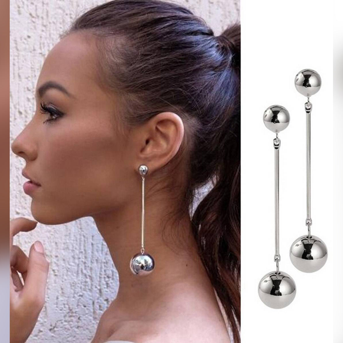 High Quality Classy 6.5 cm Long Ball Trendy Earring – Earrings Online in Pakistan | Hanaya