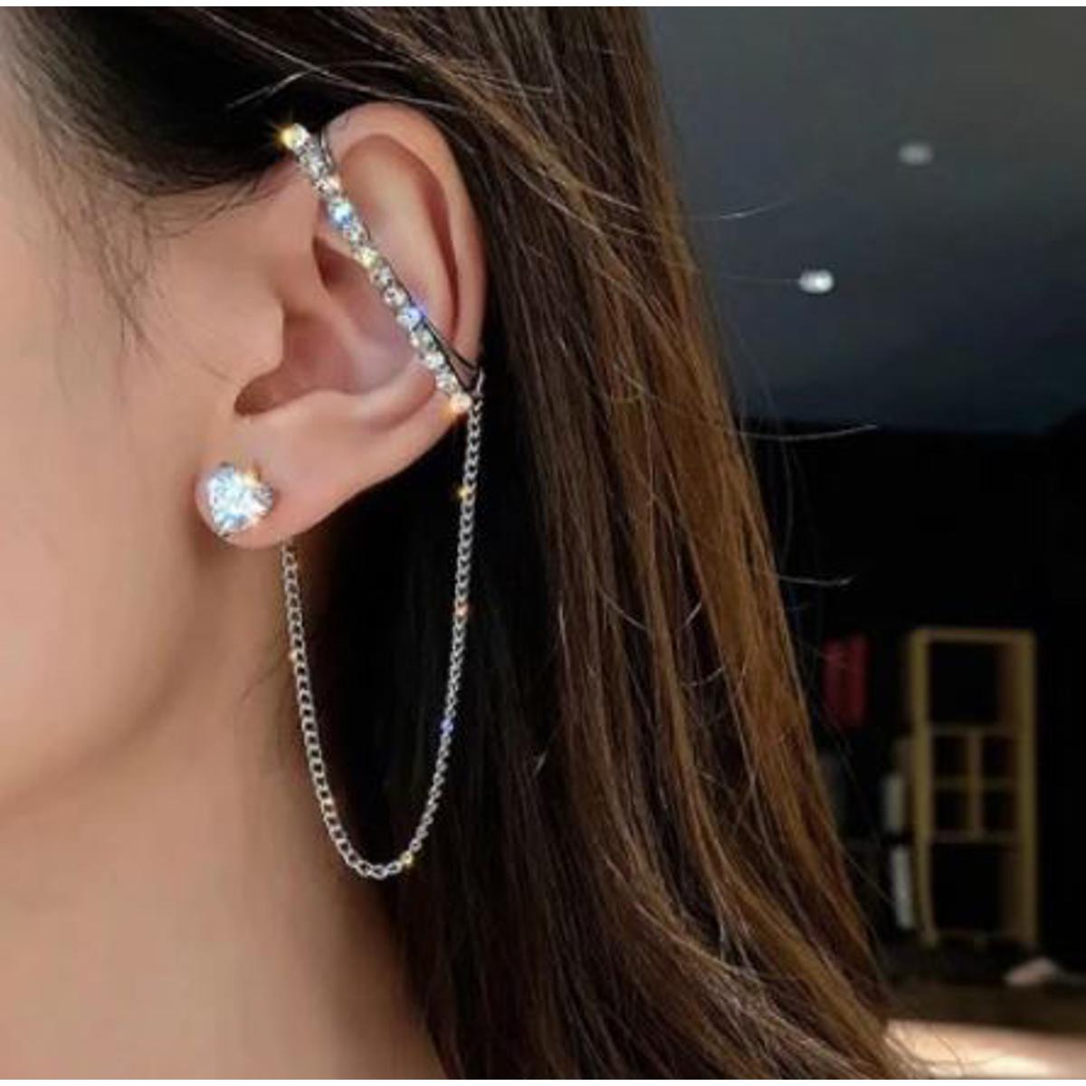 Pair Left & Right Tassel Chain Pearl Long Cuff Drop Earrings – Earrings Online in Pakistan | Hanaya