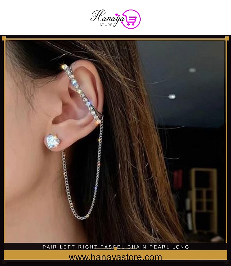 Pair Left & Right Tassel Chain Pearl Long Cuff Drop Earrings – Earrings Online in Pakistan | Hanaya