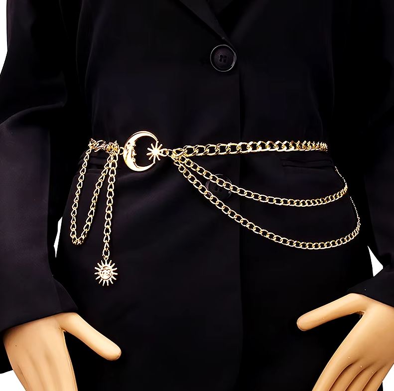 Elegant Gold Moon Star Waist Chain Belt for Girls Stylish Kamar Band Slim Belt for Women Trendy Fashion Accessory Classy Fancy Jewelry for Dresses – Buy belts online in Pakistan