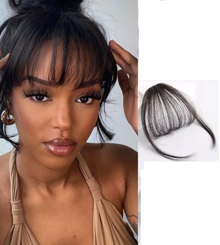 Side view of wispy bangs hair piece with temple side-pieces – faux fringe Pakistan – Hanaya Store