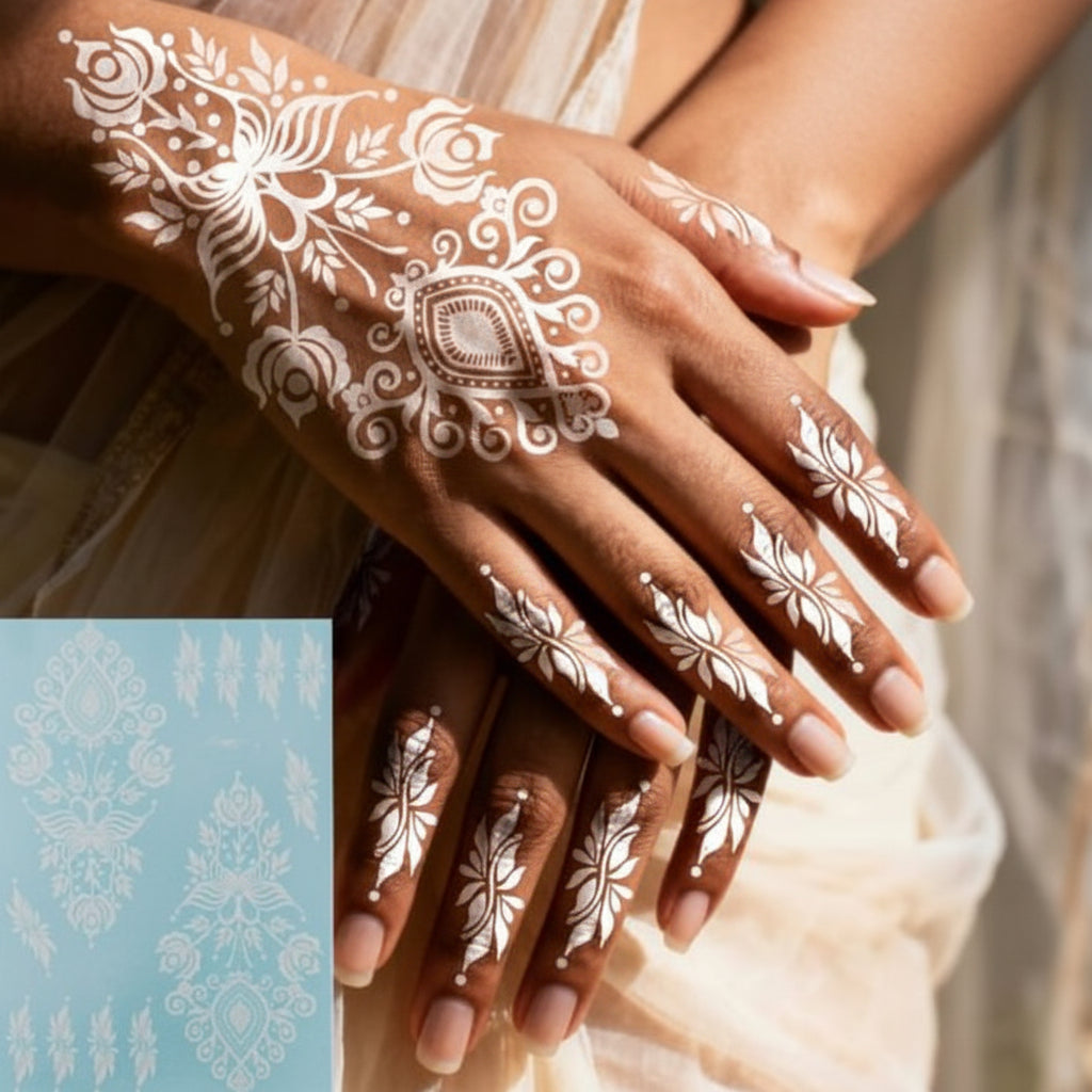White Lace Henna Mehndi Tattoo Stickers Water Transfer Printing Retro Waterproof hand tattoo leg tattoo neck tattoo wrist ...