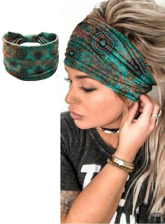 Bohemian Yoga Headband for Women – Wide Elastic Sports Hairband, Non-Slip Workout Bandana, Cashew Flower Print Hair Access...