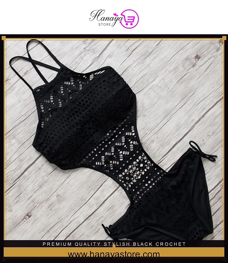 Premium Quality Stylish Black Crochet Backless Halter Beach Bikini – Perfect for Women 40-65 kgs – Accessories Online in P...