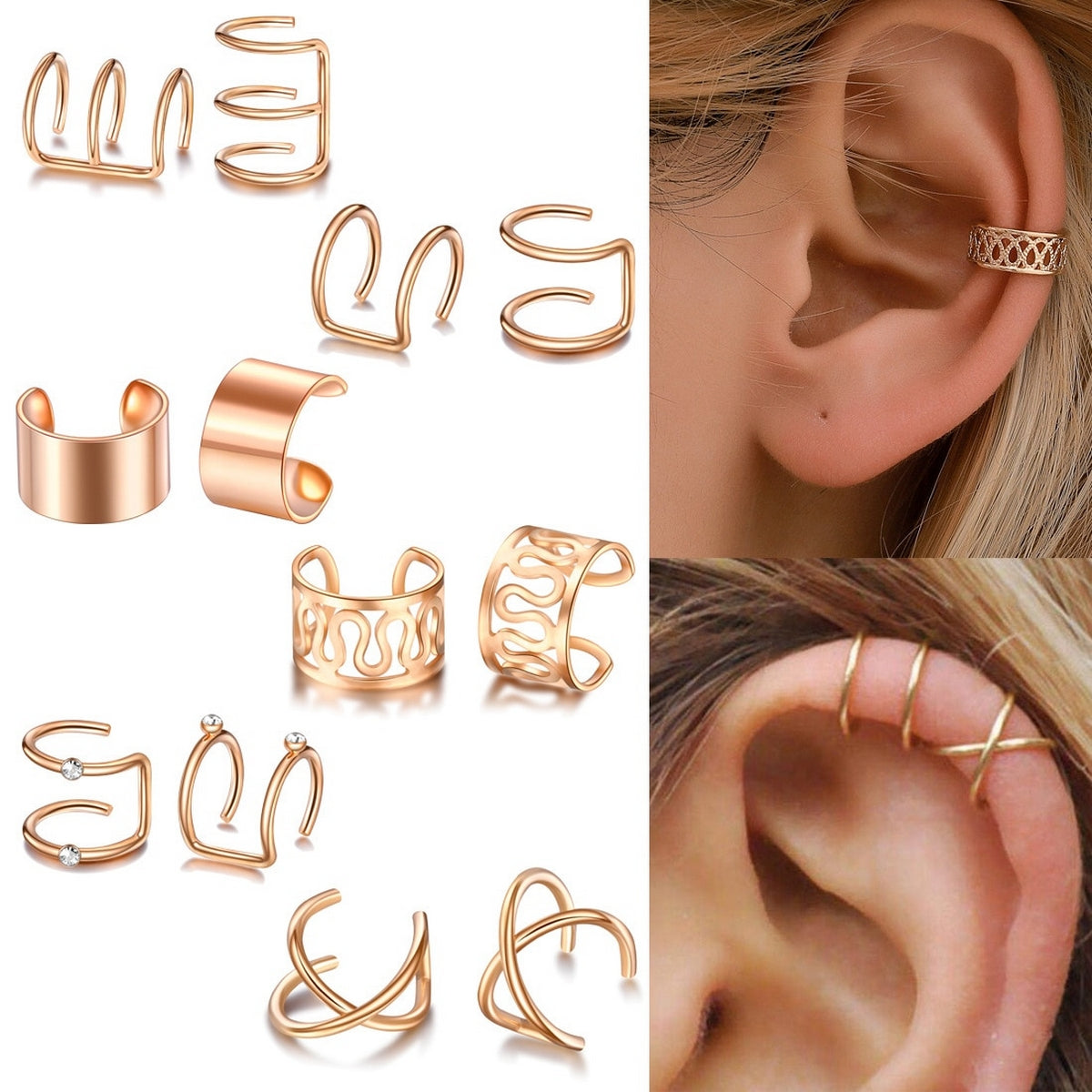 Trendy High Quality Korean 12 Pcs Style Ear Cuff Classy Elegant Fashion Jewelry – Earrings Online in Pakistan | Hanaya