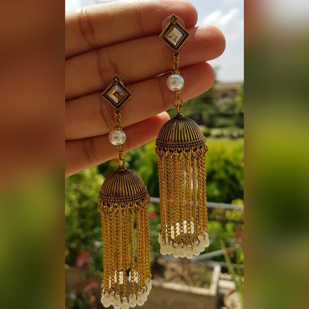 Trendy Classy Tassel Royal Long Chain Pearls Fashion Earring – Earrings Online in Pakistan | Hanaya
