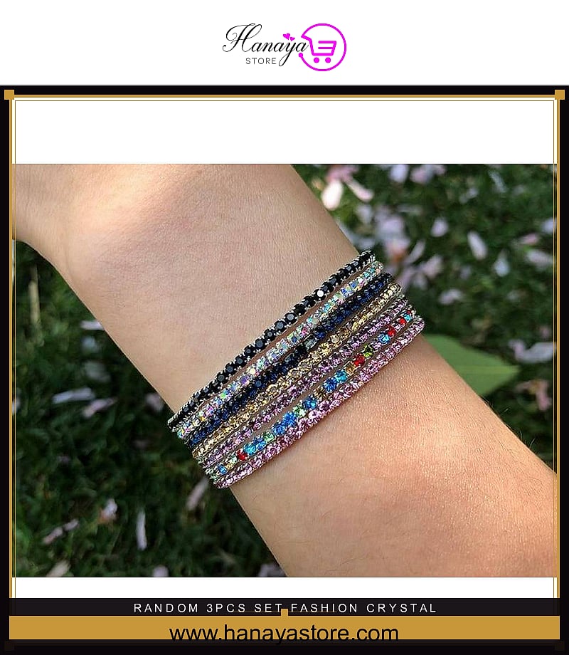 Random 3pcs/Set Fashion Crystal Rhinestone Stretch – bracelet Online in Pakistan | Hanaya