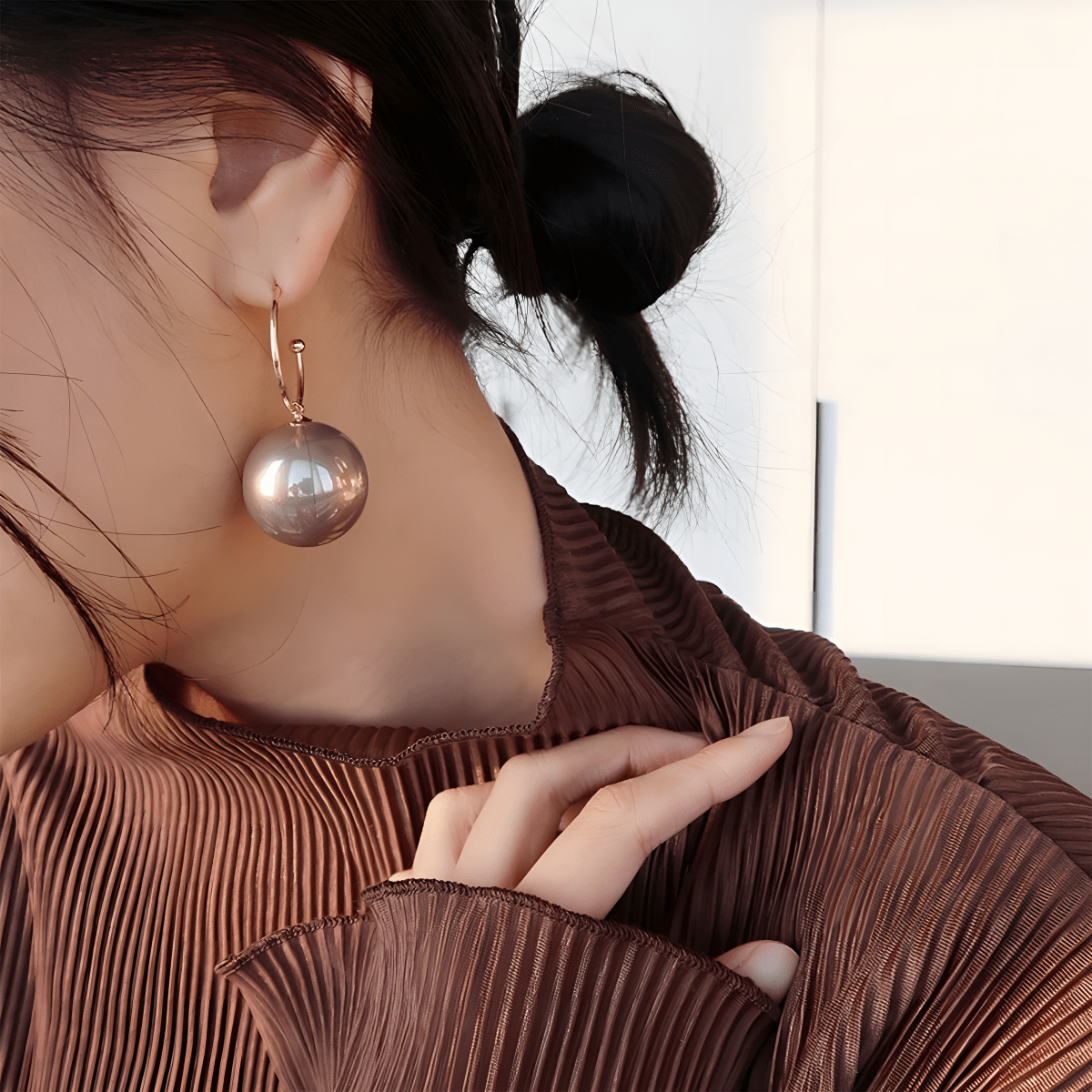 Classy Big Round Pearl Matte Trendy Fashionable Earring - Hanaya Store