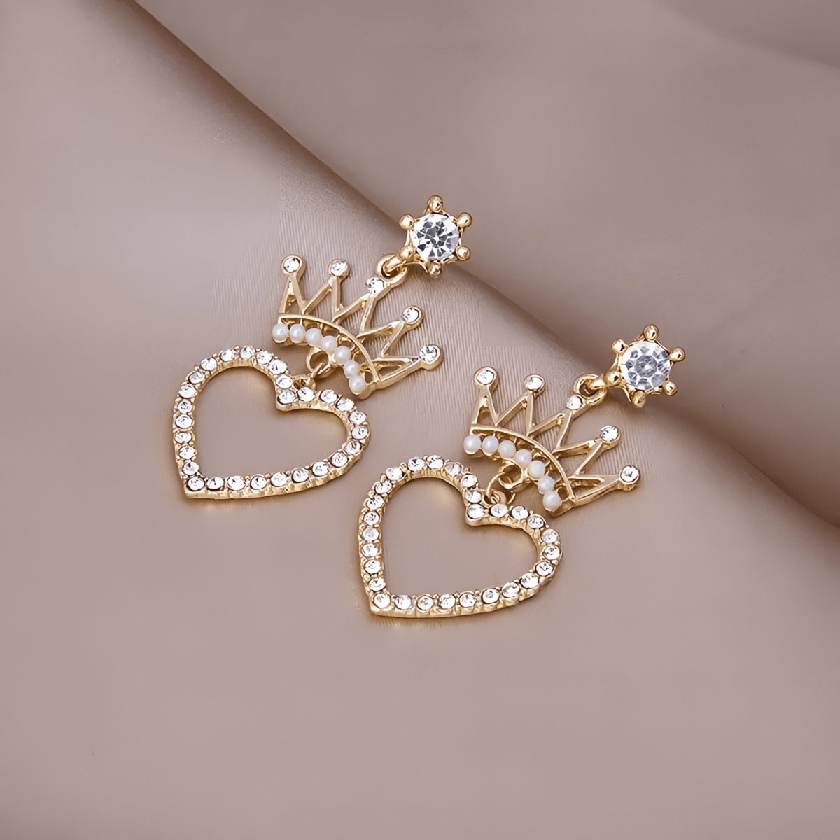 Classy Long Dangle Crown Heart Crystal Trendy Party Fashionable Earring - Hanaya Store