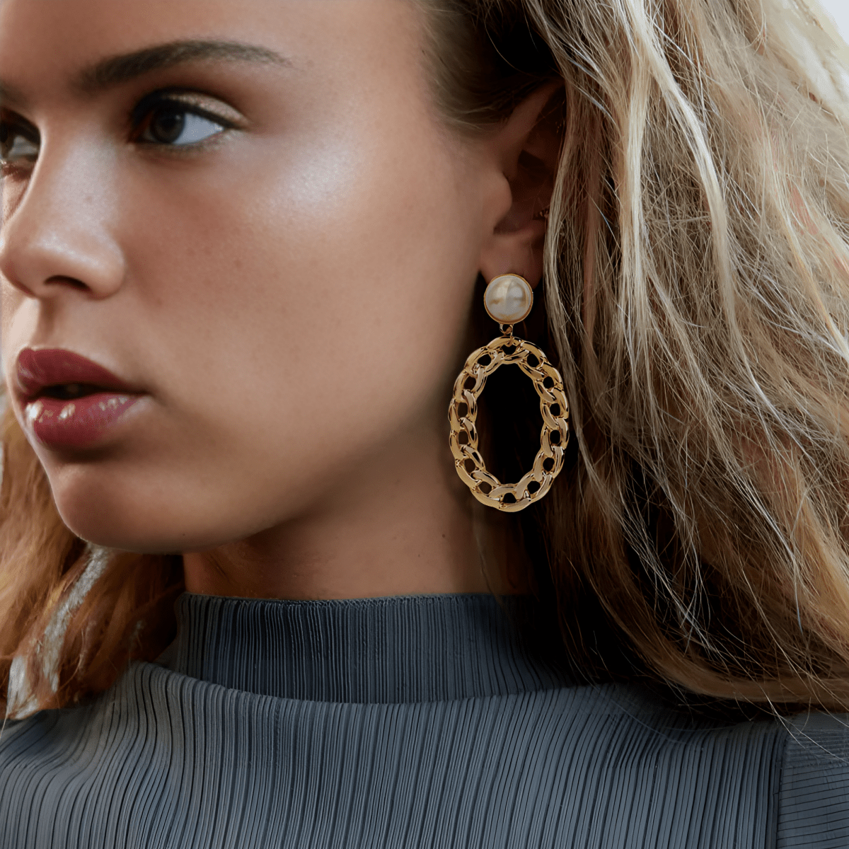 Classy Pearl & Chain Antique Elegant Stylish Earrings - Hanaya Store