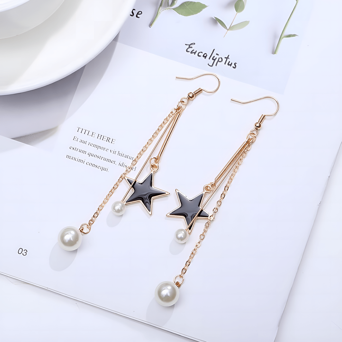 Classy Pearls With Star Golden Trendy Earrings - Hanaya Store