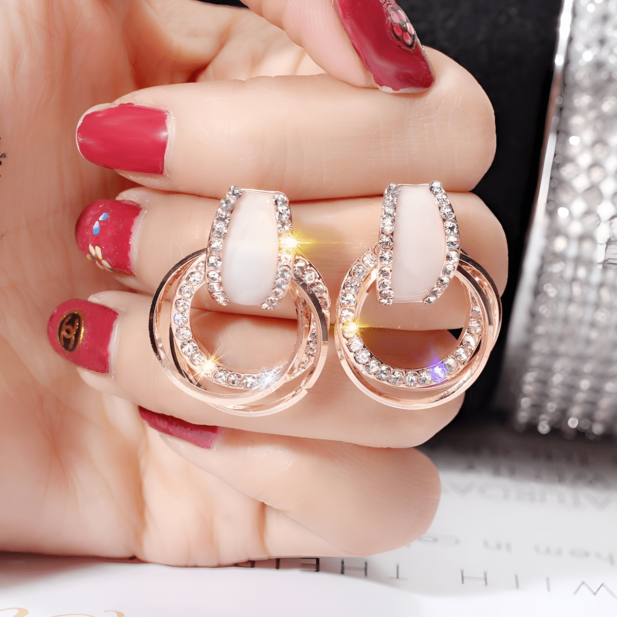 Classy Three Layered Shinny Crystal Circle Earring - Hanaya Store