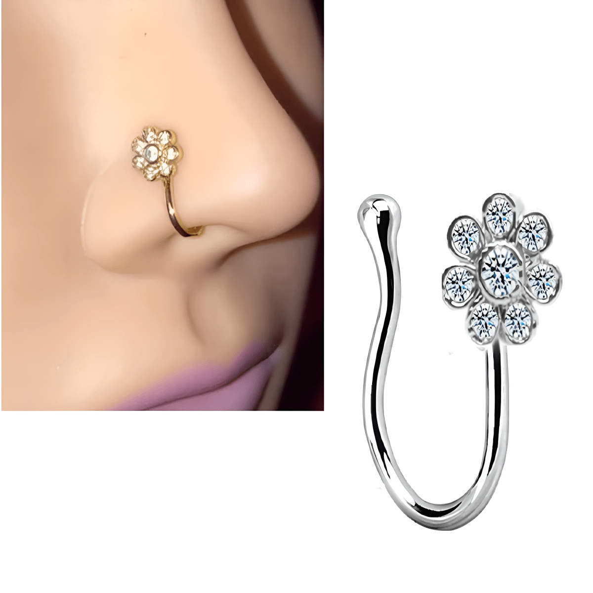 Clip On Nose Pin Non Piercing Heart Shape Fake Nostril Jewelry - Hanaya Store