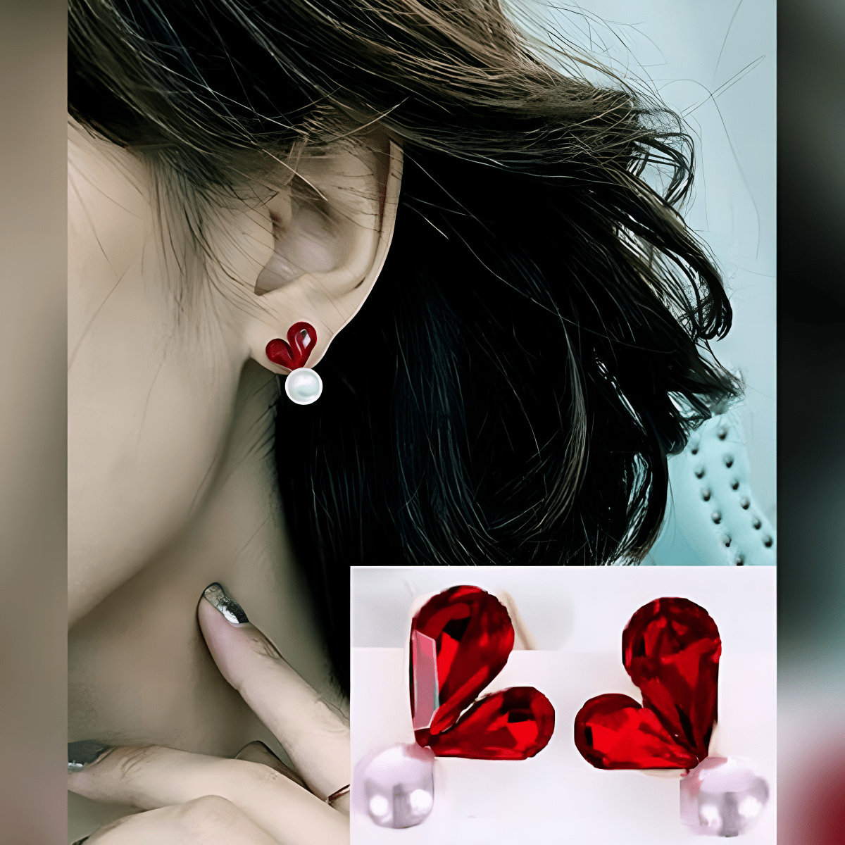 Crystal Heart Imitation Pearl Earrings Ear Jewelry Personality - Hanaya Store