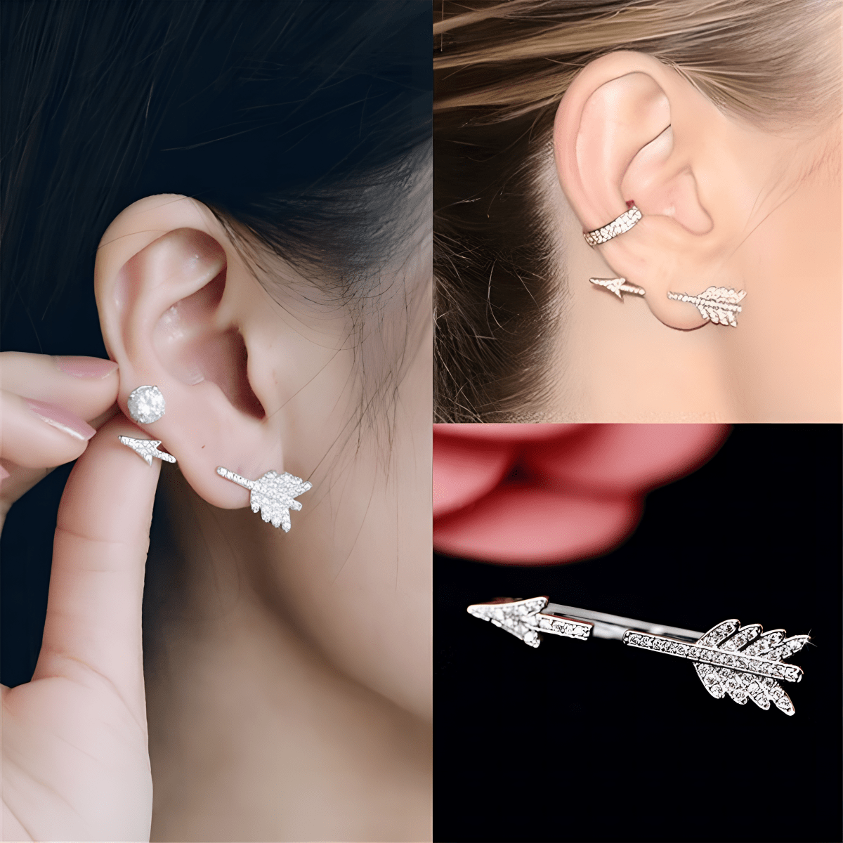 Crystal Stud Love Heart Pair Earring - Hanaya Store