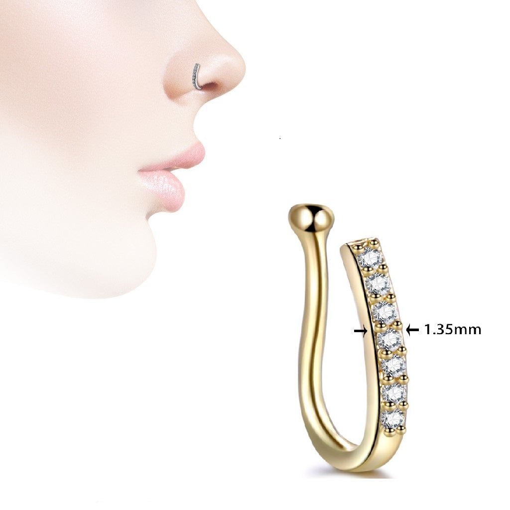 Non Piercing Clip On Thin Nose Pin Love Shaped Heart Elegant Nostril Body Jewelry