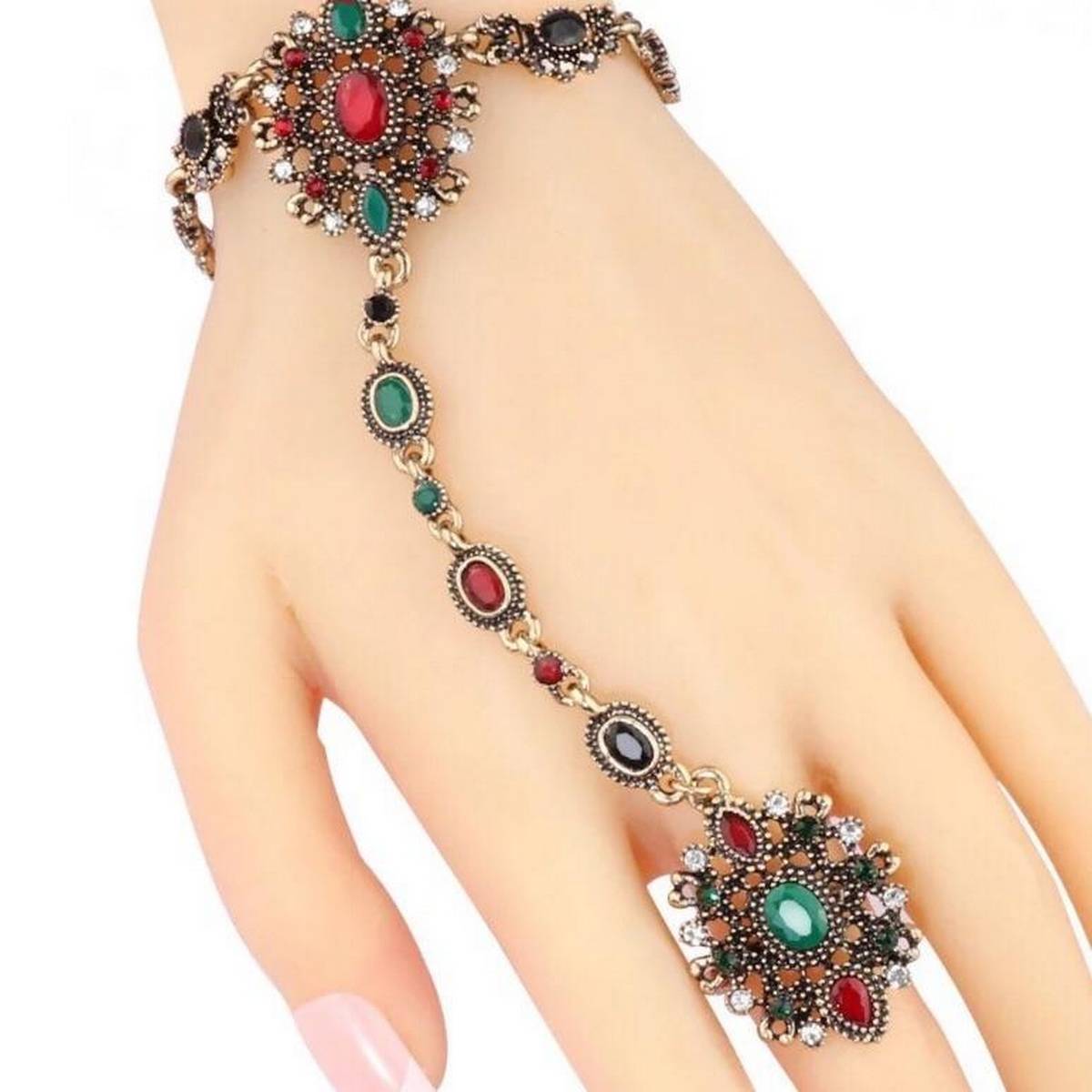 Trendy Royal Turkish Wedding Adjustable Bracelet Linked Classy Finger Ring – Accessories Online in Pakistan | Hanaya