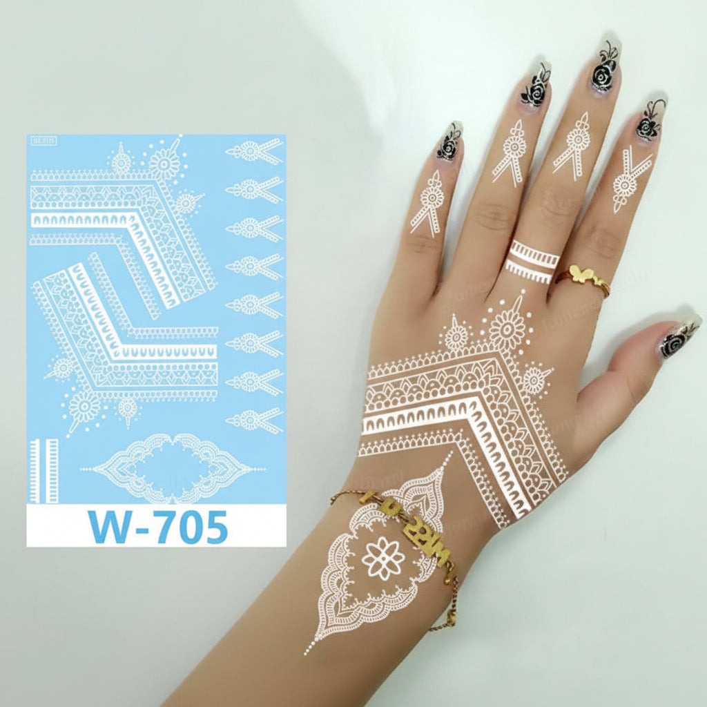 White Lace Henna Mehndi Tattoo Stickers Water Transfer Printing Retro Waterproof hand tattoo leg tattoo neck tattoo wrist ...