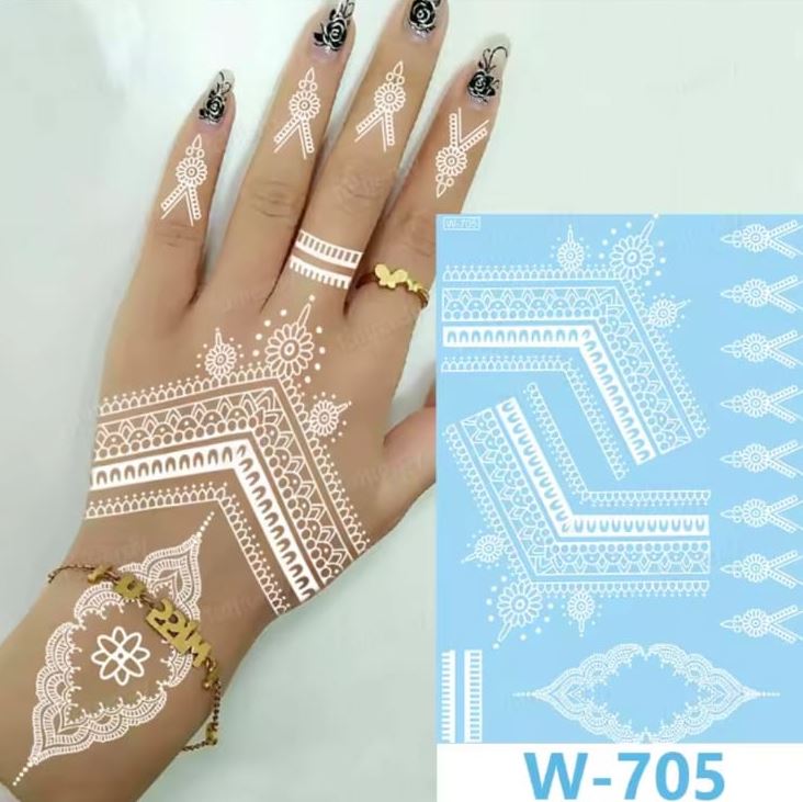 White Lace Henna Mehndi Tattoo Stickers Water Transfer Printing Retro Waterproof hand tattoo leg tattoo neck tattoo wrist ...