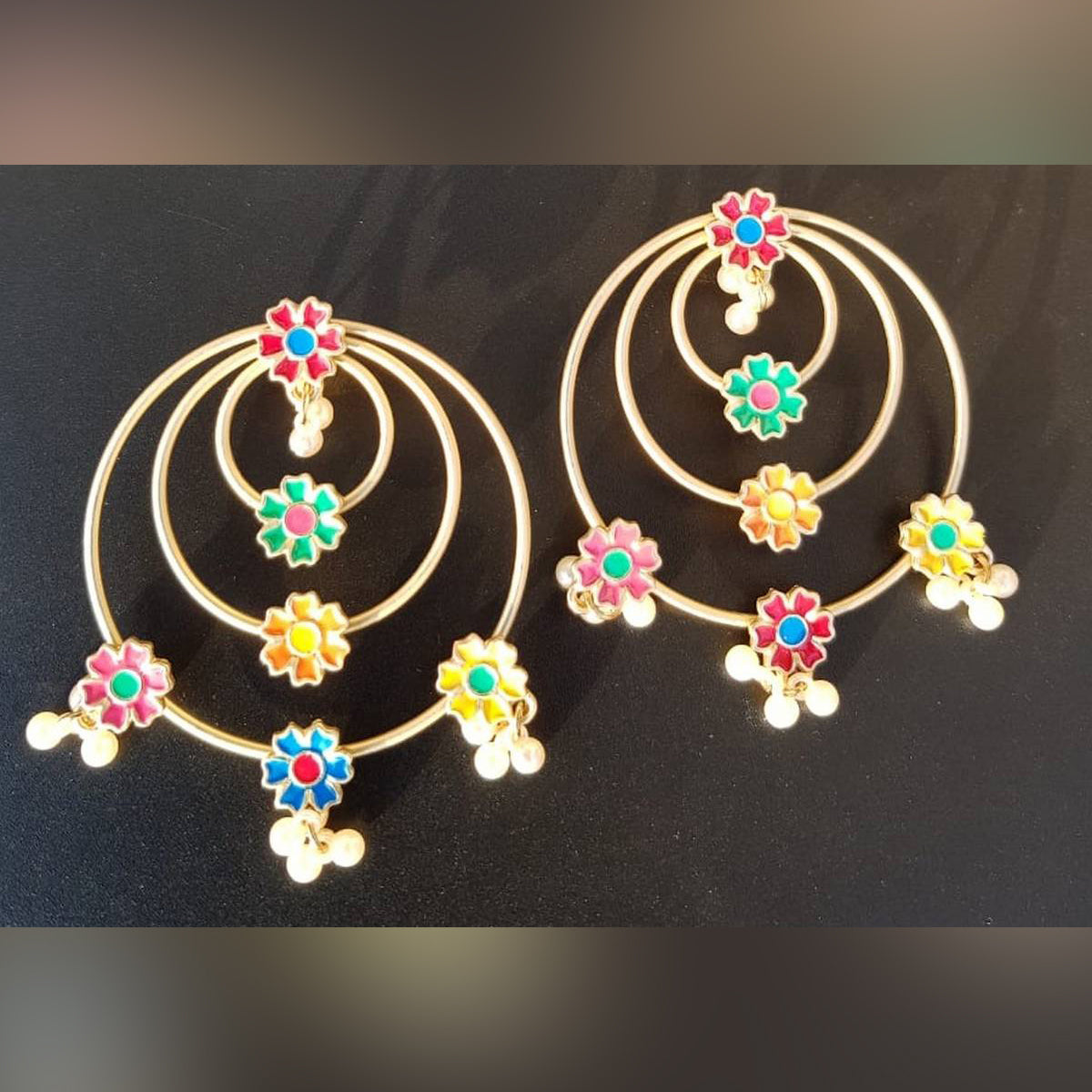 Multi Layered Round Flower Unique Shape Fashionable Classy Earring – View 4 – Earrings | Hanaya Pakistan
