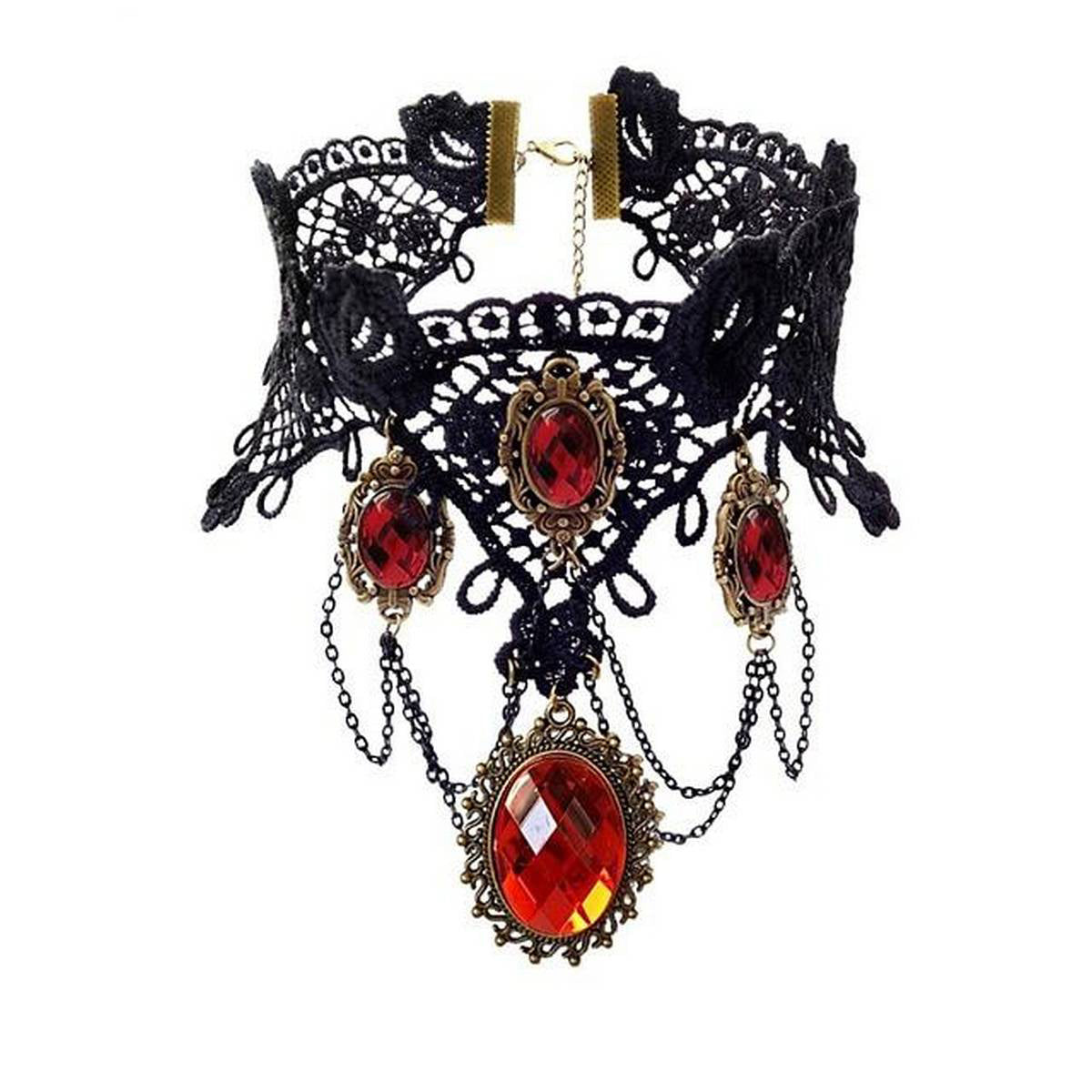 Red Acrylic Gem Pendant Necklace Velvet Chain Inlaid Crystal Choker Necklace For Women – Accessories Online in Pakistan | ...