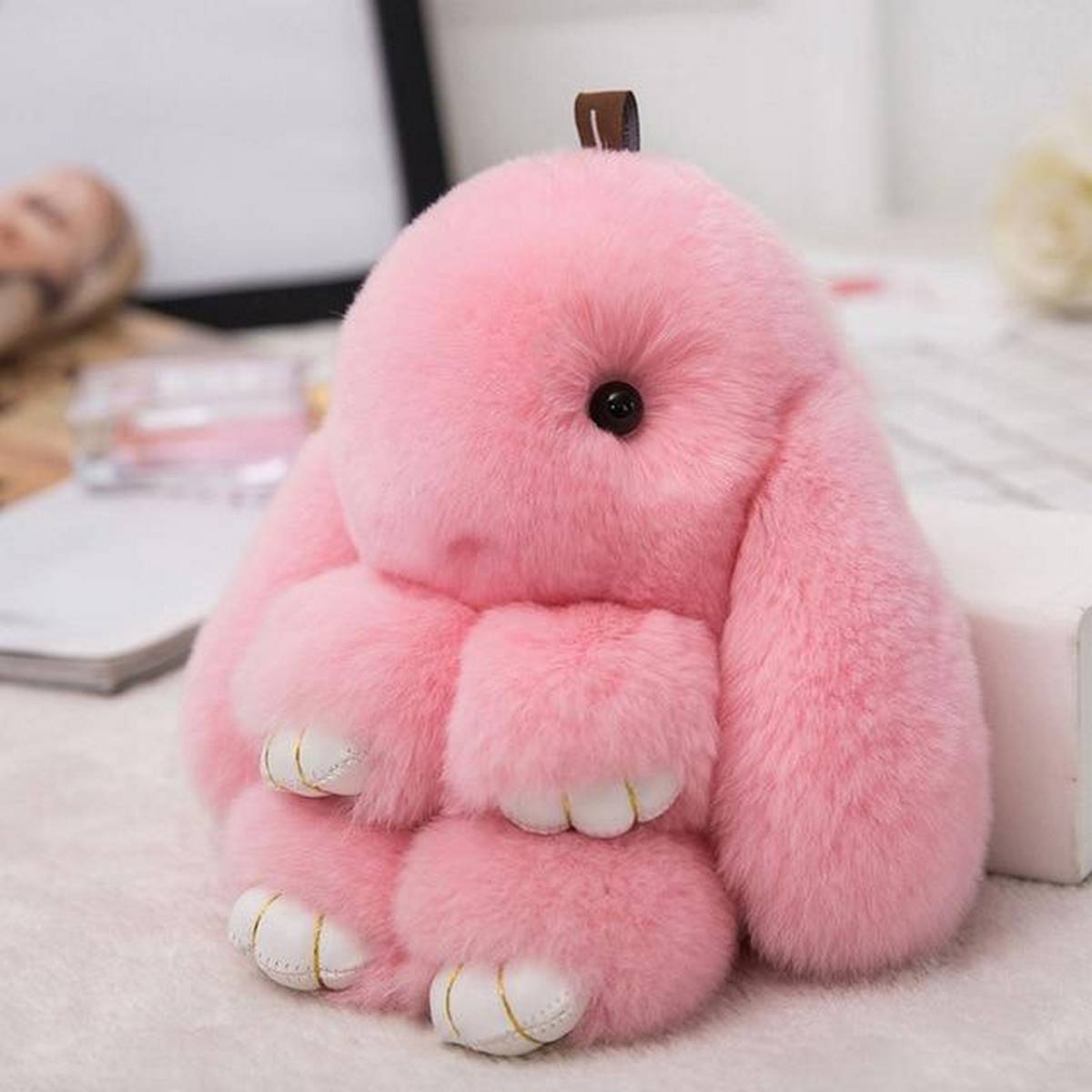 Cute Bunny POMPOM Keychain Fluffy Key Chains Pom Pom – Close Up – Accessories | Hanaya Pakistan