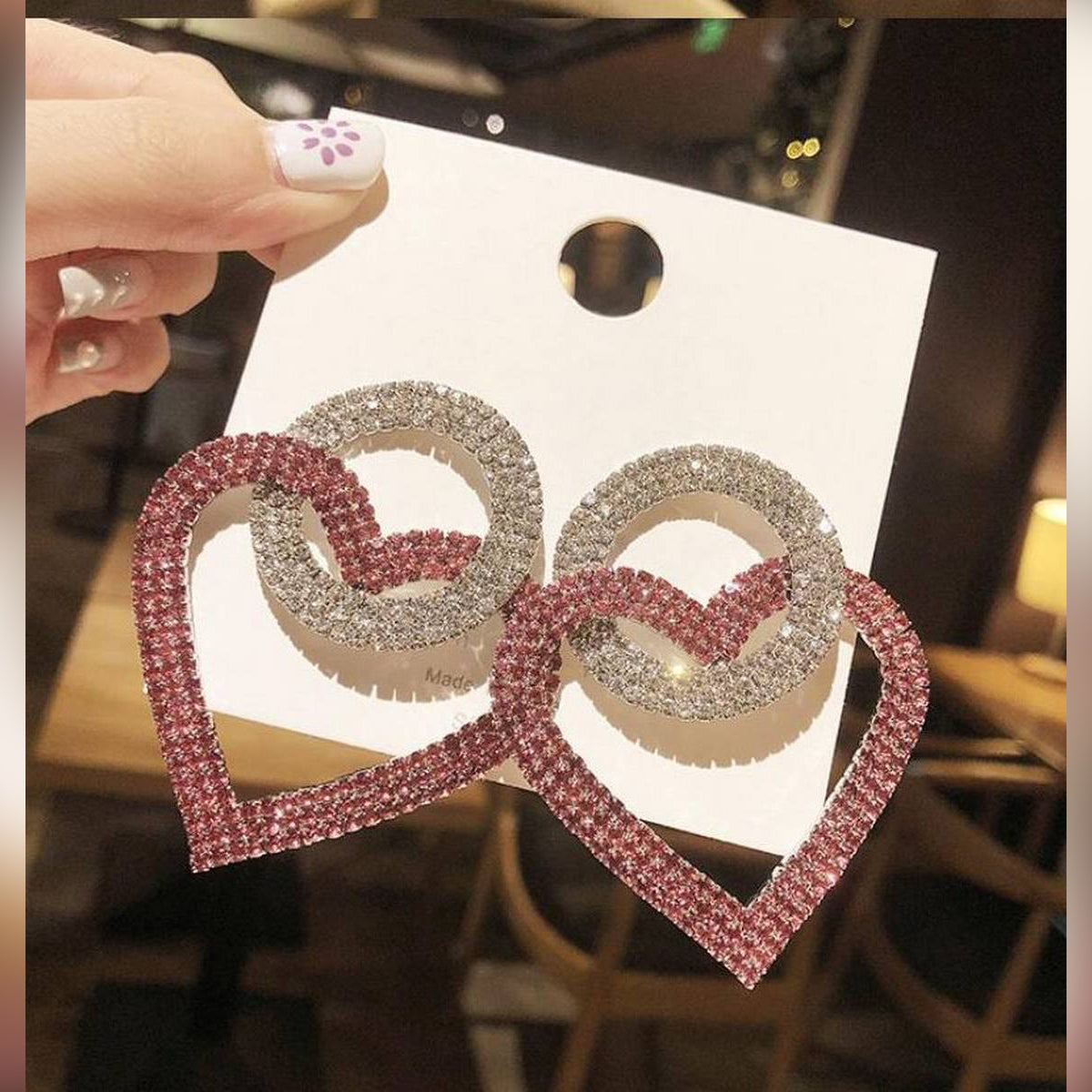 Premium Quality Big Heart Crystals Earrings for Party & Wedding – Close Up – Earrings | Hanaya Pakistan