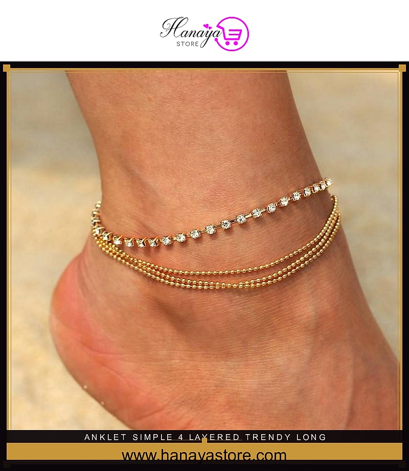 Anklet Simple 4 Layered Trendy Long Crystal box – anklet Online in Pakistan | Hanaya