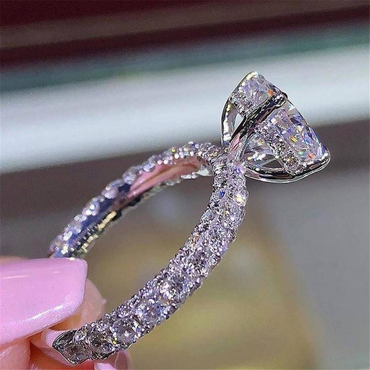 Trendy Classy D iamond Style Shinny Cubic Zircon Ring -17Size – Close Up – Accessories | Hanaya Pakistan