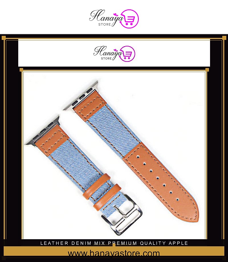 Leather Denim Mix Premium Quality Apple Watch Strap Elegant 42/44mm Series 1/2/3/4/5/6 – Accessories Online in Pakistan | ...