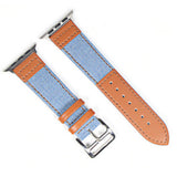 STRAP Leather Denim Mix Premium Quality strap Compatible For APPLE 42/44mm Series 1/2/3/4/5/6 - STRAP only – Close Up – Ac...