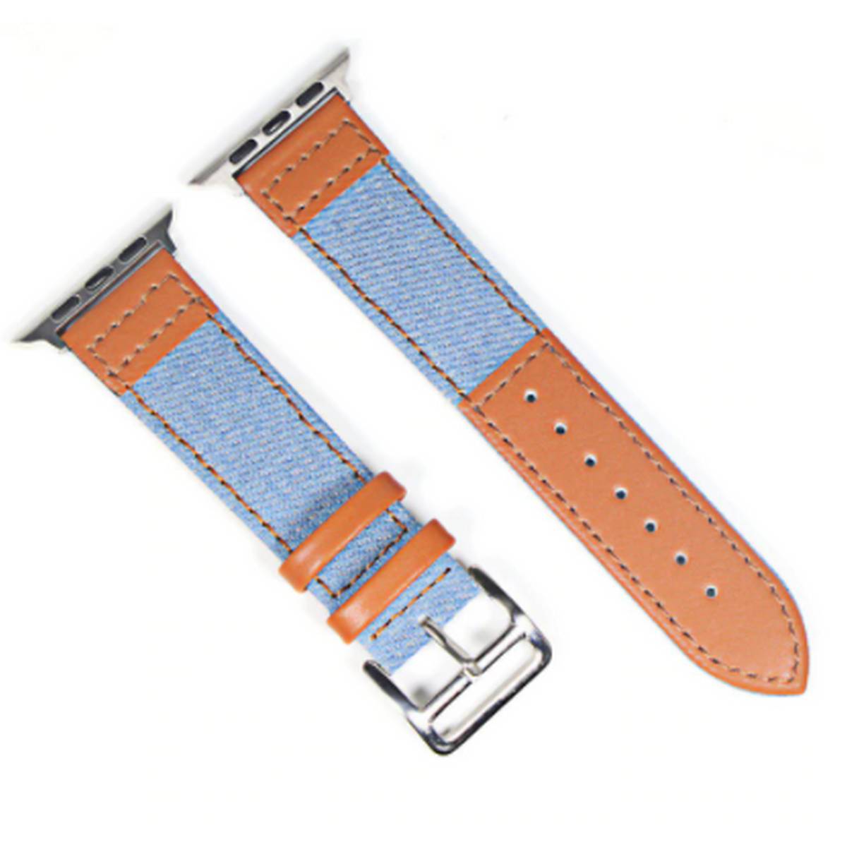 STRAP Leather Denim Mix Premium Quality strap Compatible For APPLE 42/44mm Series 1/2/3/4/5/6 - STRAP only – Close Up – Ac...