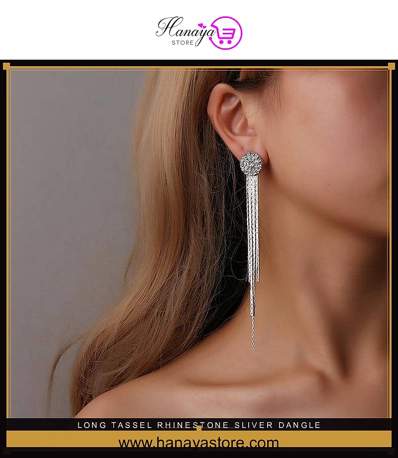 Long Tassel Rhinestone Sliver Dangle Crystal Shinny Long Trendy Silver Eaarring- FREE Gift Box – Earrings Online in Pakist...