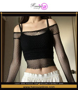 JUST ONE PIECE TOP HOLLOW FISHNET One size Hollow out Shirt body Long Sleeve Cosplay Black T-Shirt Fishnet Underwear Base ...