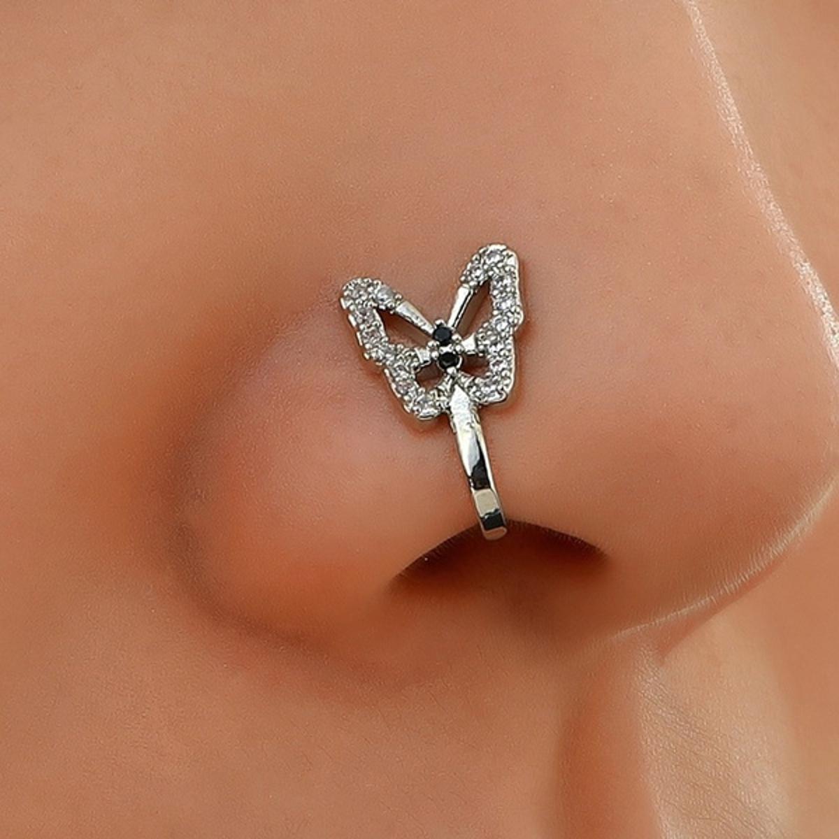 Non Piercing Adjustable Clip On Nose Pin Butterfly Design CZ Nostril Jewelry – Close Up – Nose Jewelry | Hanaya Pakistan