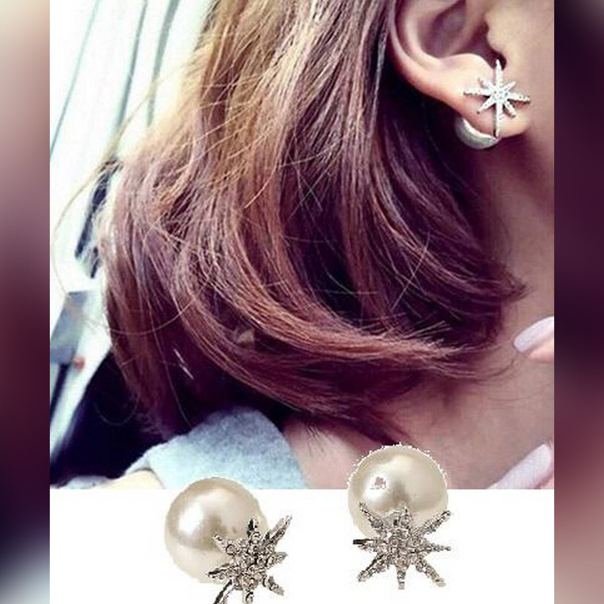 Ear Studs Imitation Big Pearl Crystal Double Stud Earrings – Earrings Online in Pakistan | Hanaya