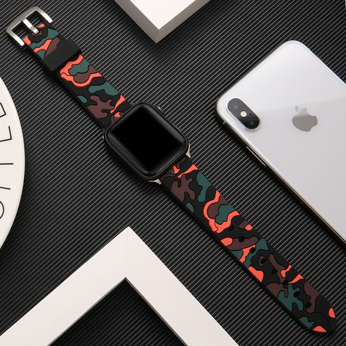 Camouflage Silicone Soft Sports Strap Compatible For APPLE strap 42/44mm Series 1/2/3/4/5/6 – Close Up – Accessories | Han...