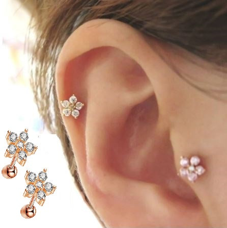 2 PIECES Cartilage 6mm Long Helix 1.0mm Stud Crystal Daith Tragus Piercing Steel Earring – View 4 – Accessories | Hanaya P...